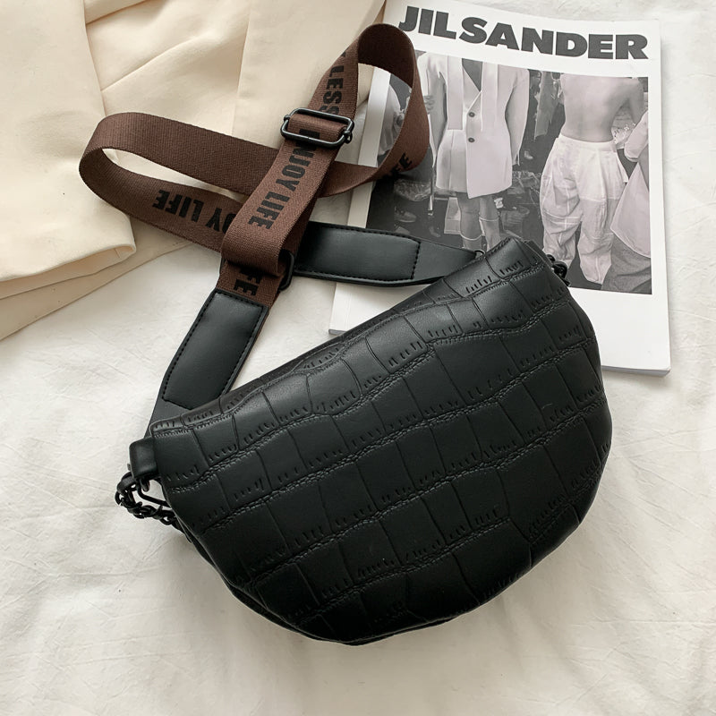 Black Braided PU Leather Crossbody Waist Bag – Adjustable Strap, Urban Style Fanny Pack for Women