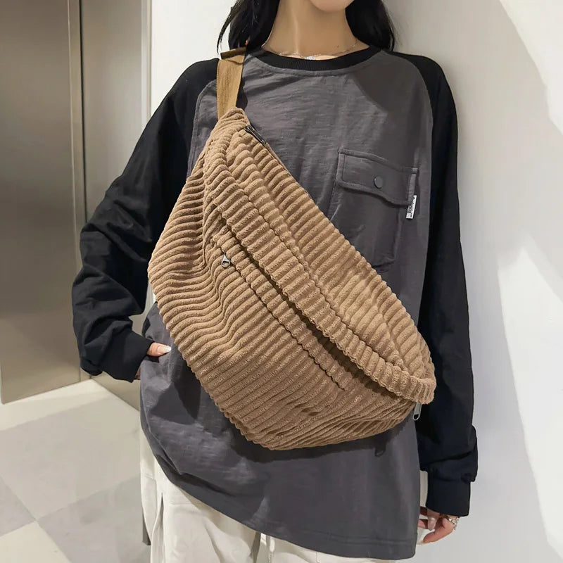 Trendy Corduroy Crossbody Bag – Spacious, Adjustable, and Comfortable