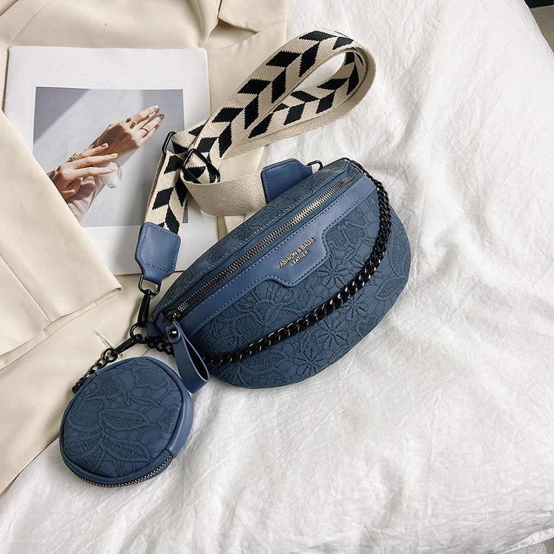 Trendy Crossbody Shoulder Bag with Chain Strap & Detachable Pouch – Versatile Waist, Shoulder, or Crossbody Wear
