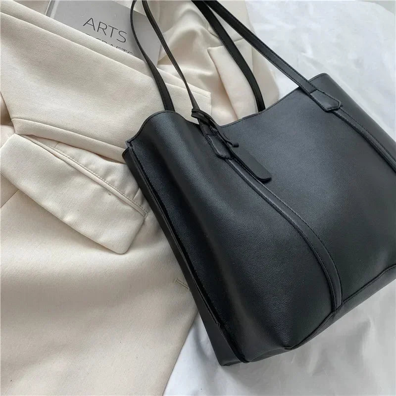 Vintage PU Leather Tote Bag for Women – Large Shoulder Work & Daily Handbag