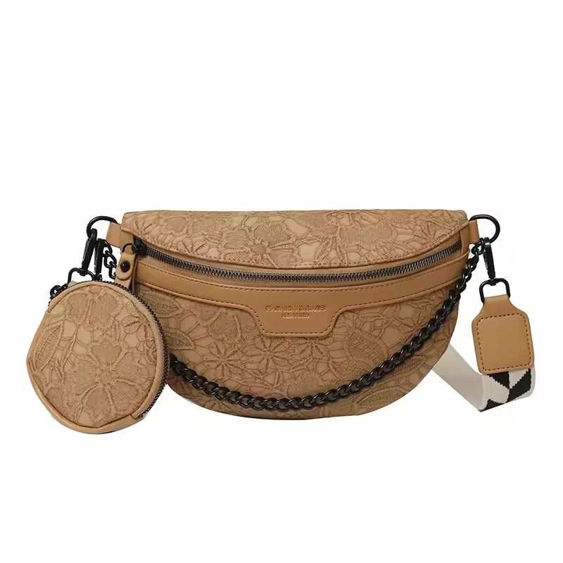 Trendy Crossbody Shoulder Bag with Chain Strap & Detachable Pouch – Versatile Waist, Shoulder, or Crossbody Wear