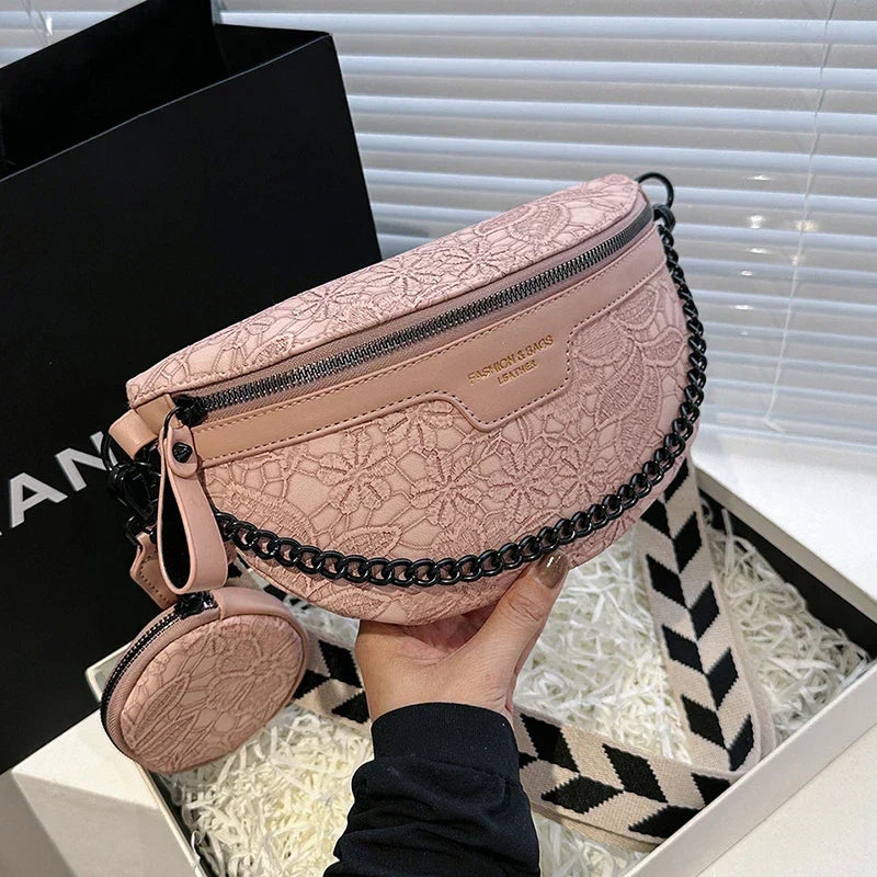 Trendy Crossbody Shoulder Bag with Chain Strap & Detachable Pouch – Versatile Waist, Shoulder, or Crossbody Wear