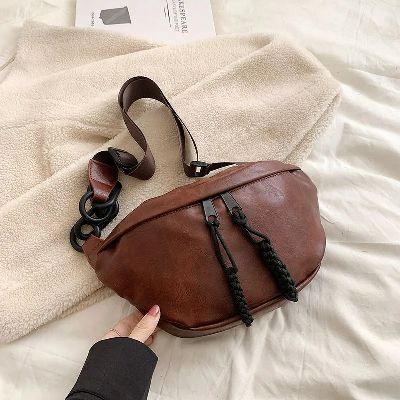 Vintage Leather Fanny Pack – Adjustable Crossbody Belt Bag for Women & Men