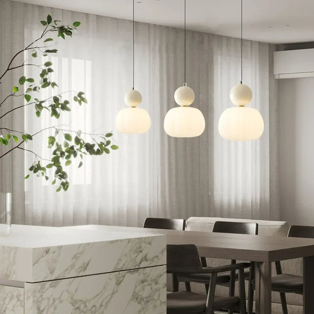 Art Deco Pendant Light – Cream G9 Hanging Lamp with Adjustable Cable