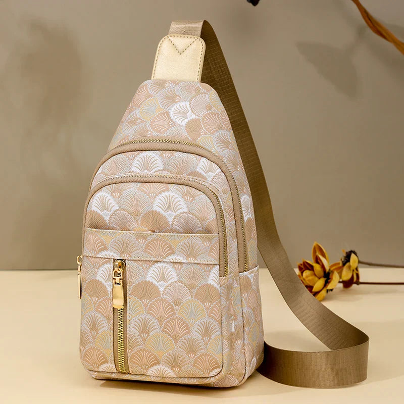 Trendy Compact Crossbody Backpack – Stylish Canvas Sling Bag with Patterned Design