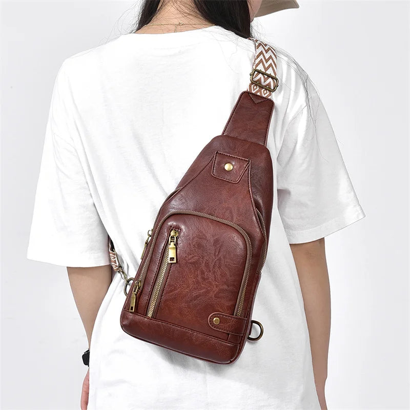 Vintage PU Leather Crossbody Sling Bag with Wide Strap & Multiple Compartments – Adjustable Shoulder / Crossbody, Stylish Everyday Bag