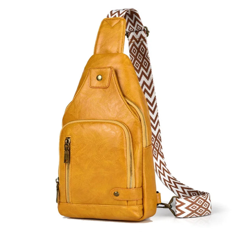 Vintage PU Leather Crossbody Sling Bag with Wide Strap & Multiple Compartments – Adjustable Shoulder / Crossbody, Stylish Everyday Bag