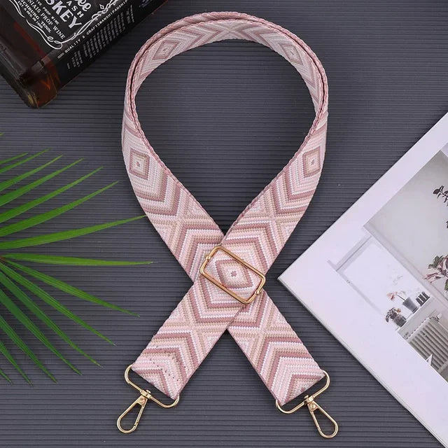 Adjustable Black & White Geometric Bag Strap – Stylish Replacement Purse Strap with Metal Clasps