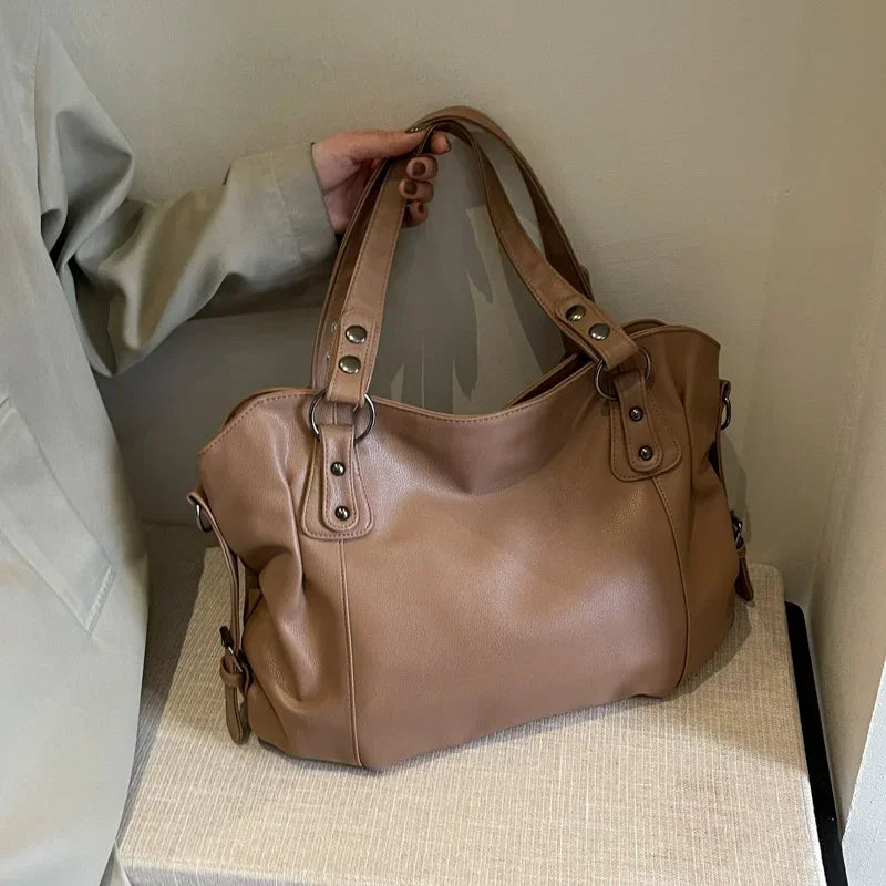 Stylish PU Leather Shoulder Bag – Spacious Tote with Multiple Pockets for Women