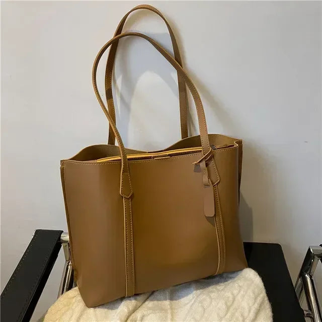 Vintage PU Leather Tote Bag for Women – Large Shoulder Work & Daily Handbag