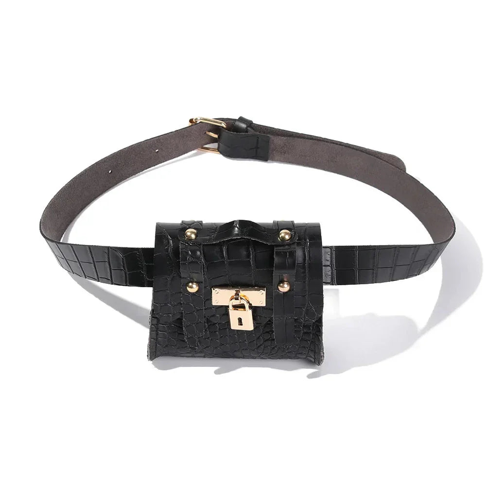 Women's Belt Bag with Gold Lock Detail – Stylish & Compact Waist Bag for Everyday Use