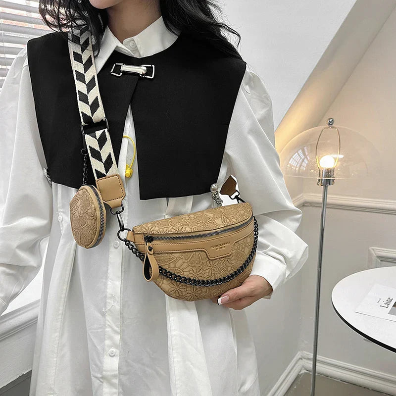 Trendy Crossbody Shoulder Bag with Chain Strap & Detachable Pouch – Versatile Waist, Shoulder, or Crossbody Wear