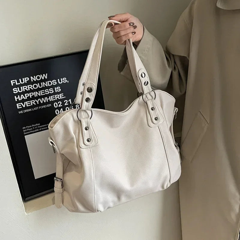 Stylish PU Leather Shoulder Bag – Spacious Tote with Multiple Pockets for Women