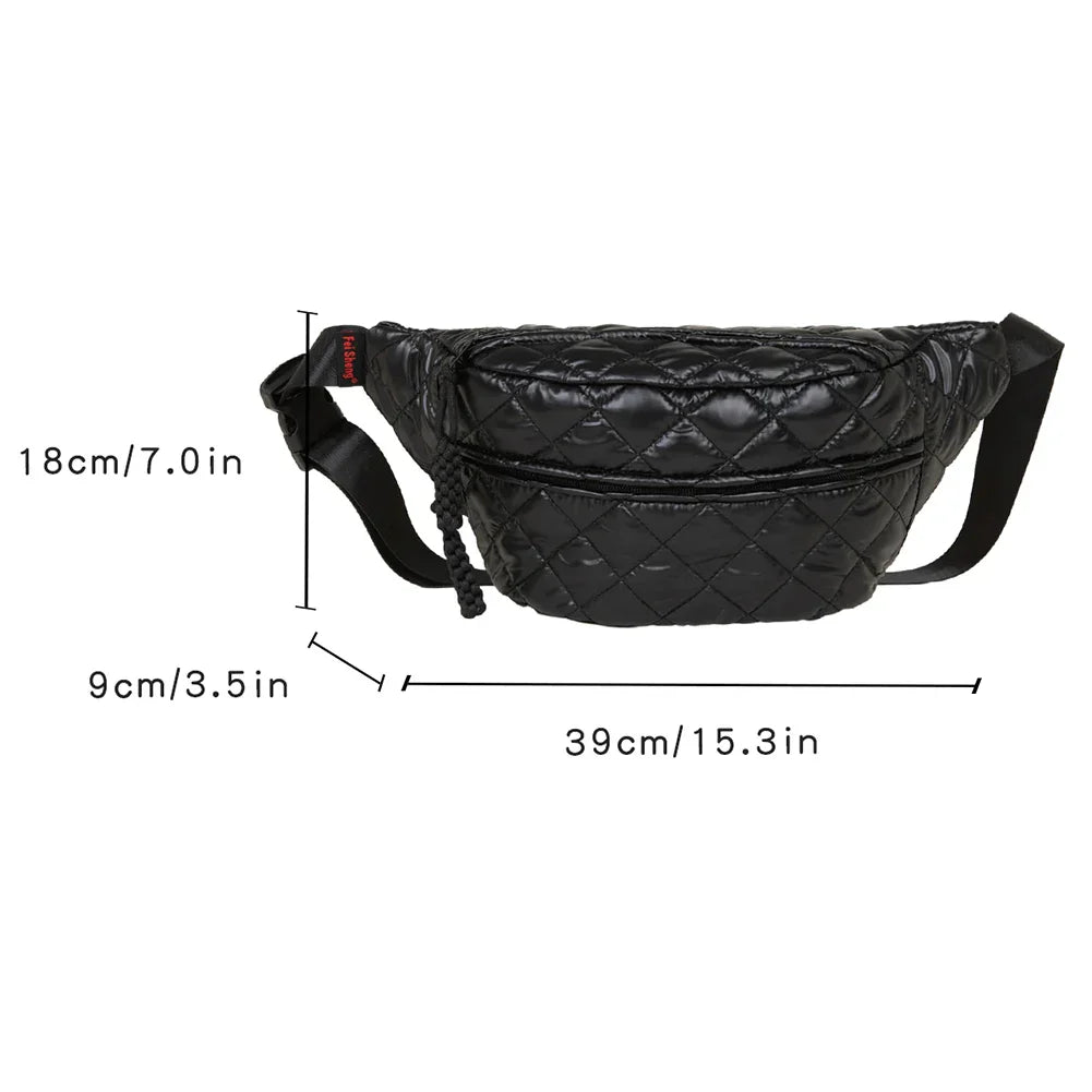 Trendy Quilted Metallic Crossbody & Waist Bag – Adjustable, Lightweight, Stylish for Daily Use
