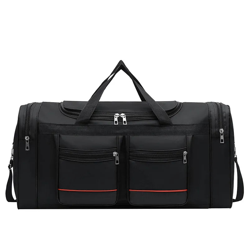 60L Waterproof Sports Duffel Bag with Shoulder Strap – Large Capacity Travel & Gym Bag – Black/Blue or Black/Red