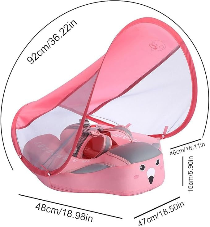 Inflatable Baby Swim Float with UPF 50+ Sun Canopy – Safe & Comfortable Flamingo Pool Trainer for Infants 3–24 Months
