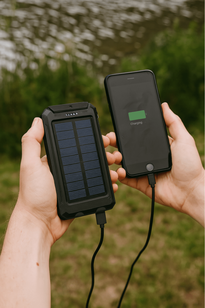Solar Power Bank 20,000mAh – Waterproof Portable Charger with Dual USB Ports, LED Flashlight & Carabiner – Ideal for Camping, Hiking & Outdoor Adventures