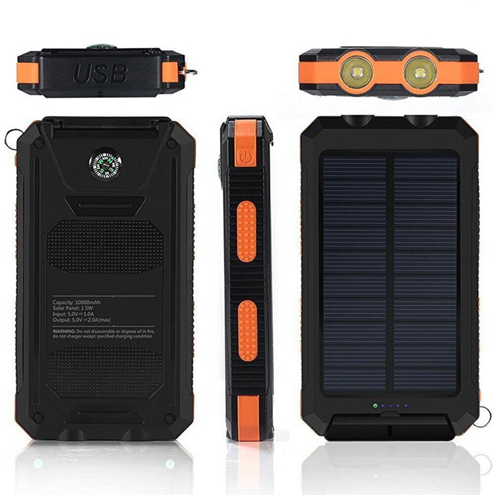 Solar Power Bank 20,000mAh – Waterproof Portable Charger with Dual USB Ports, LED Flashlight & Carabiner – Ideal for Camping, Hiking & Outdoor Adventures