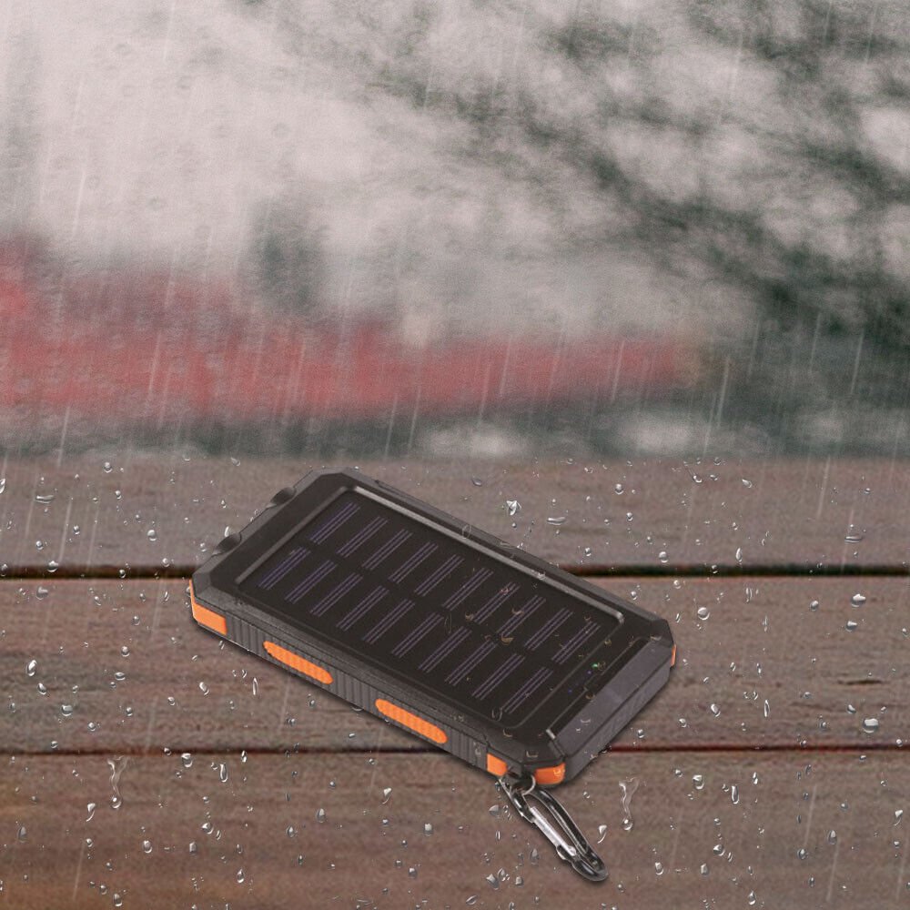 Solar Power Bank 20,000mAh – Waterproof Portable Charger with Dual USB Ports, LED Flashlight & Carabiner – Ideal for Camping, Hiking & Outdoor Adventures