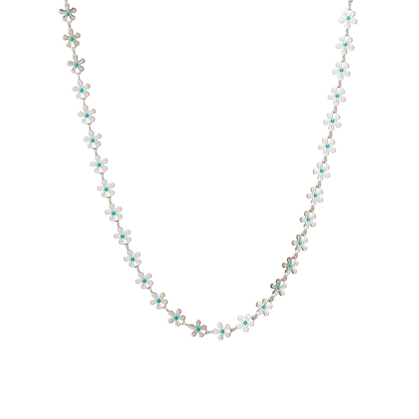Gold-Tone Flower Necklace with Turquoise Enamel – Playful & Elegant Summer Jewelry