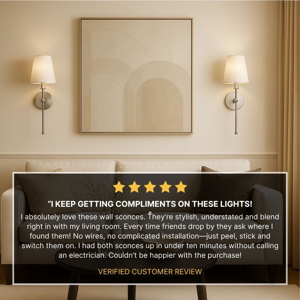 Wireless Peel & Stick Wall Lamp – No Drill, Easy Installation, Modern LED Design