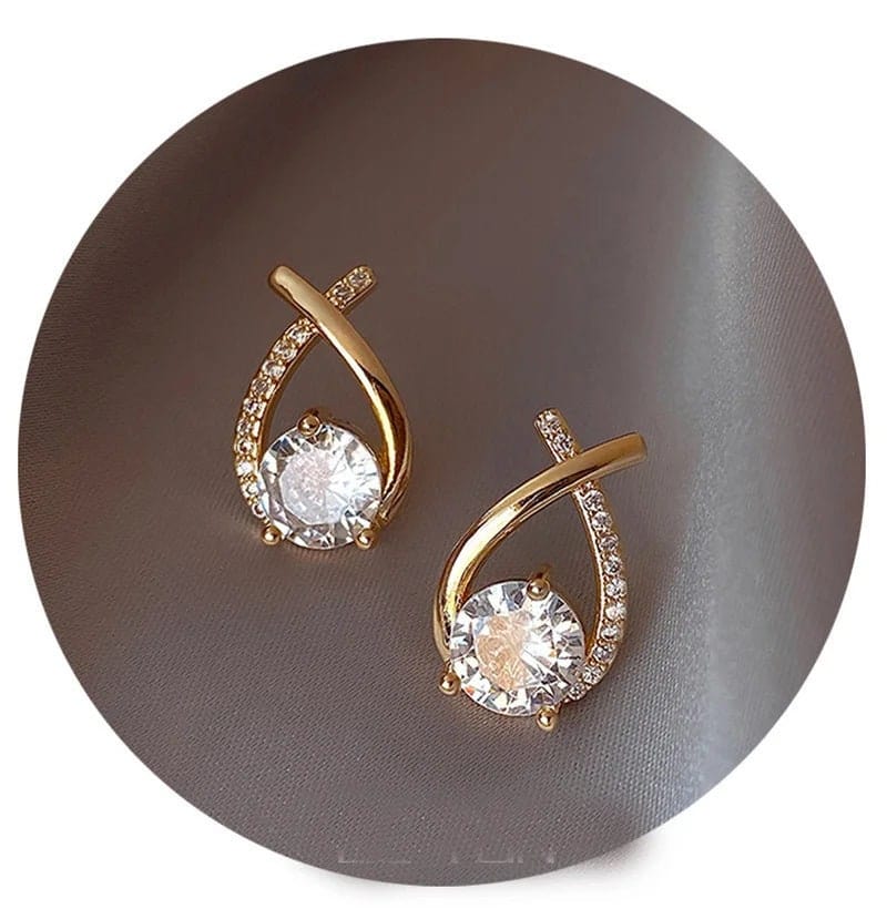 Gold-Plated Crystal Cross Stud Earrings – Hypoallergenic Stainless Steel Elegant Gift for Her