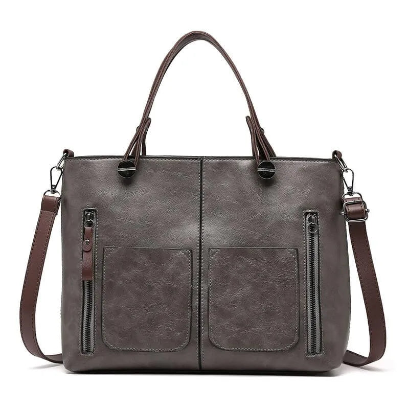 Women’s Shopper Tote Bag – Large Vegan Leather Handbag with Front Pockets & Shoulder Strap