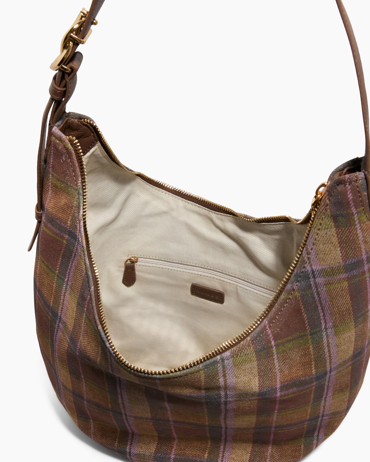 Vintage Plaid Hobo Bag – Brown & Green Checkered Shoulder Purse with Leather Accents