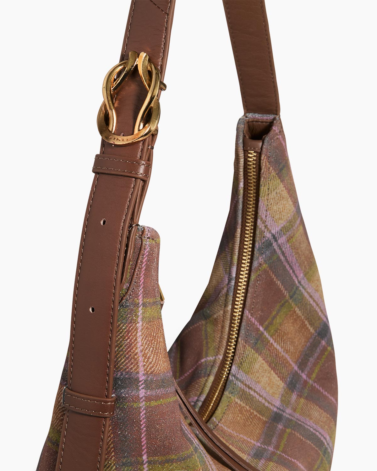 Vintage Plaid Hobo Bag – Brown & Green Checkered Shoulder Purse with Leather Accents