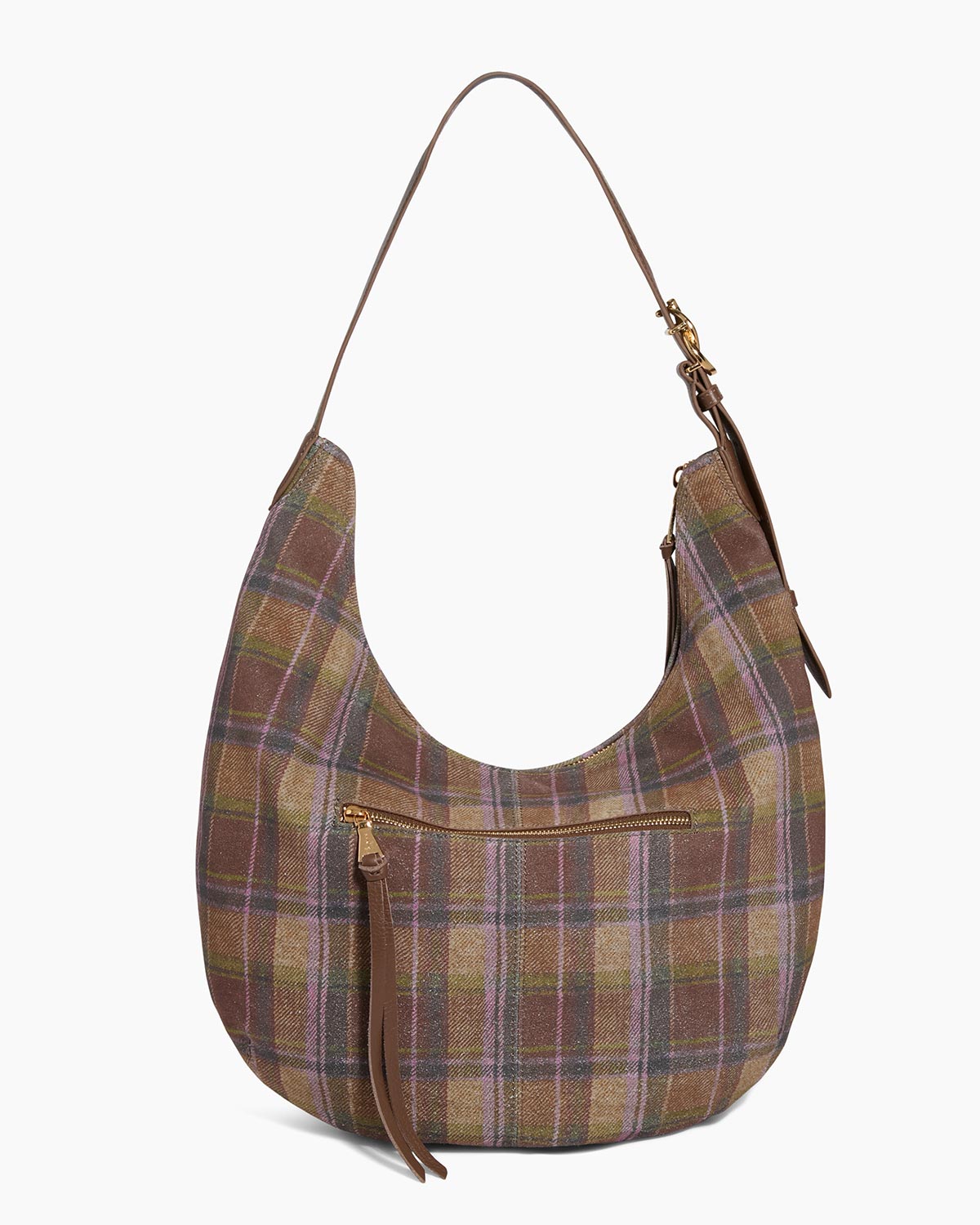 Vintage Plaid Hobo Bag – Brown & Green Checkered Shoulder Purse with Leather Accents
