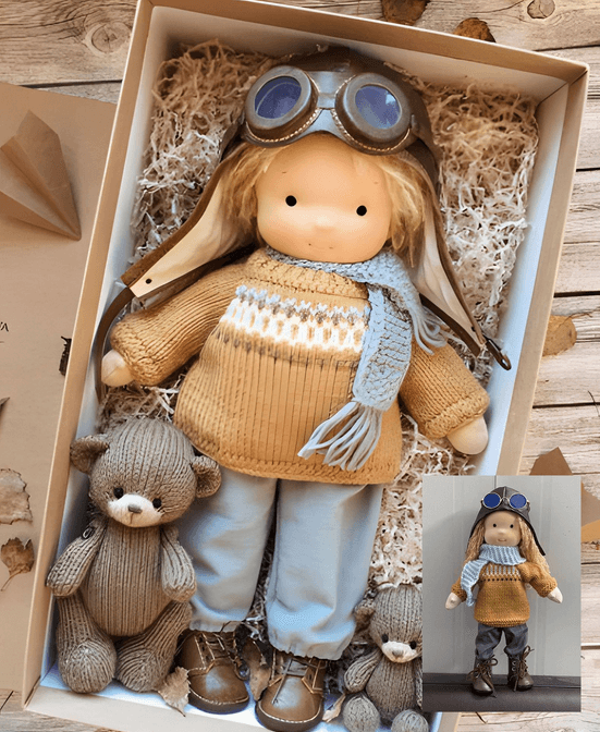 Handmade Fabric Doll – Cute Plush Toy with Accessories for Kids and Collectors