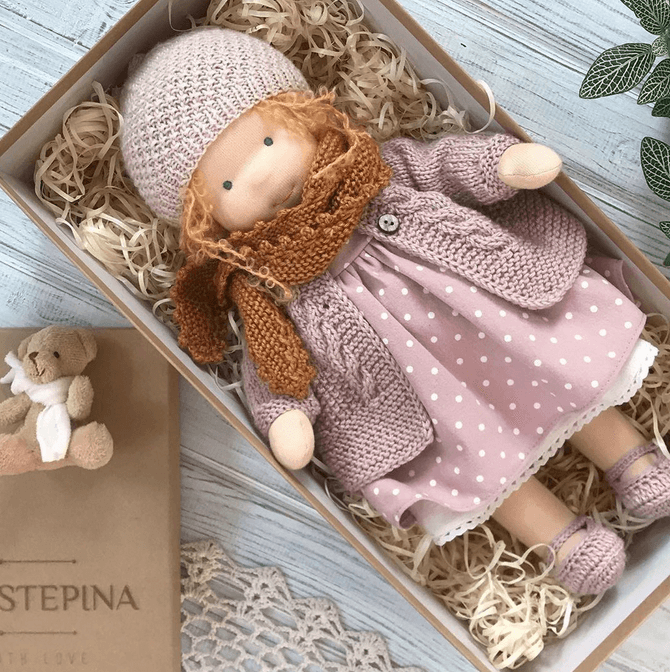 Handmade Fabric Doll – Cute Plush Toy with Accessories for Kids and Collectors