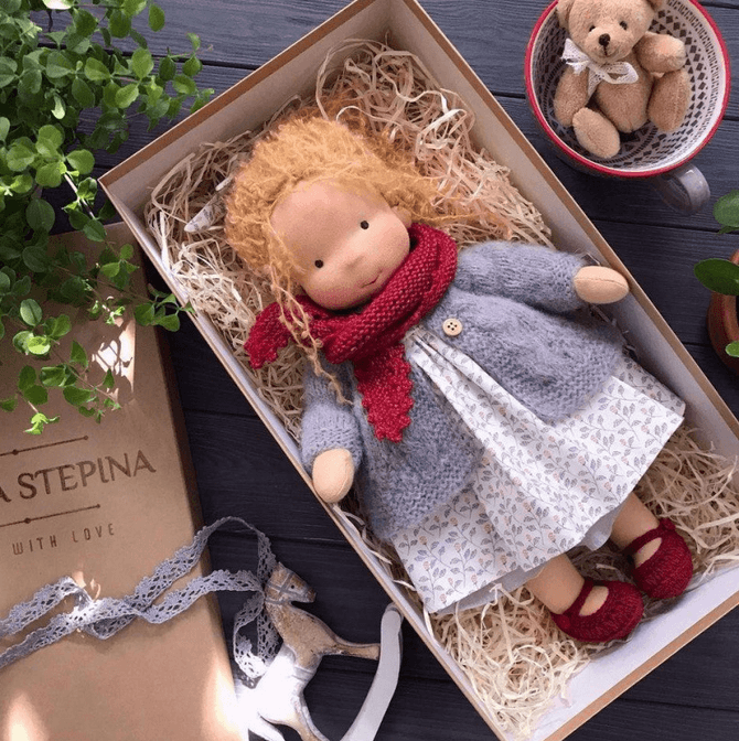 Handmade Fabric Doll – Cute Plush Toy with Accessories for Kids and Collectors