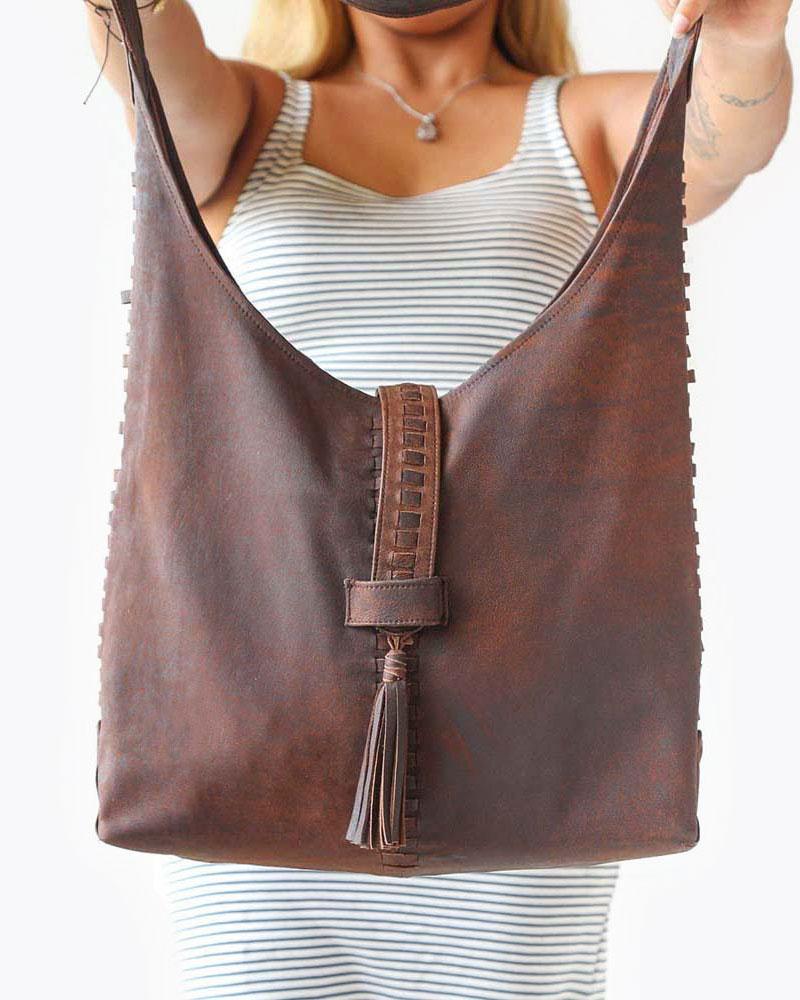 Brown Genuine Leather Shoulder Bag for Women – Spacious & Durable Everyday Handbag