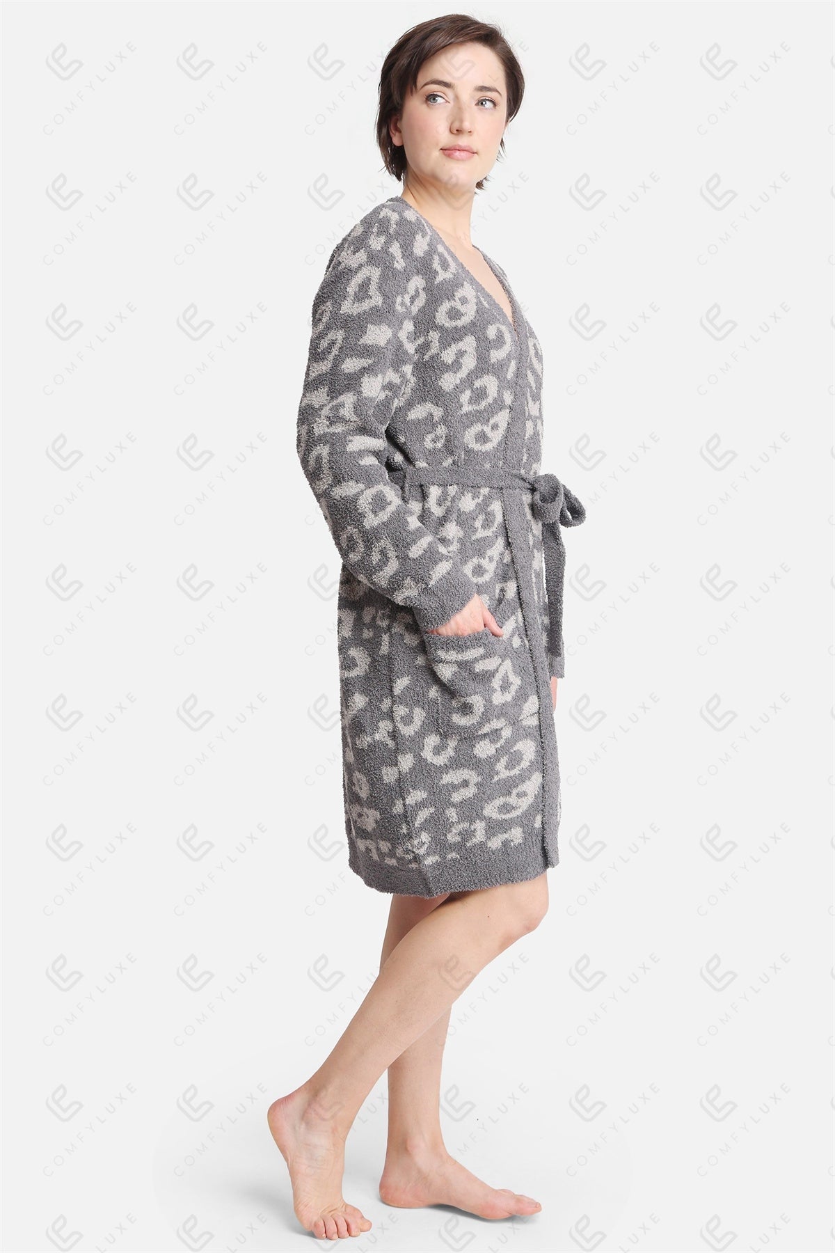 Luxe Leopard Print Microfiber Robe with Pockets & Belt – Ultra-Soft Loungewear for Women