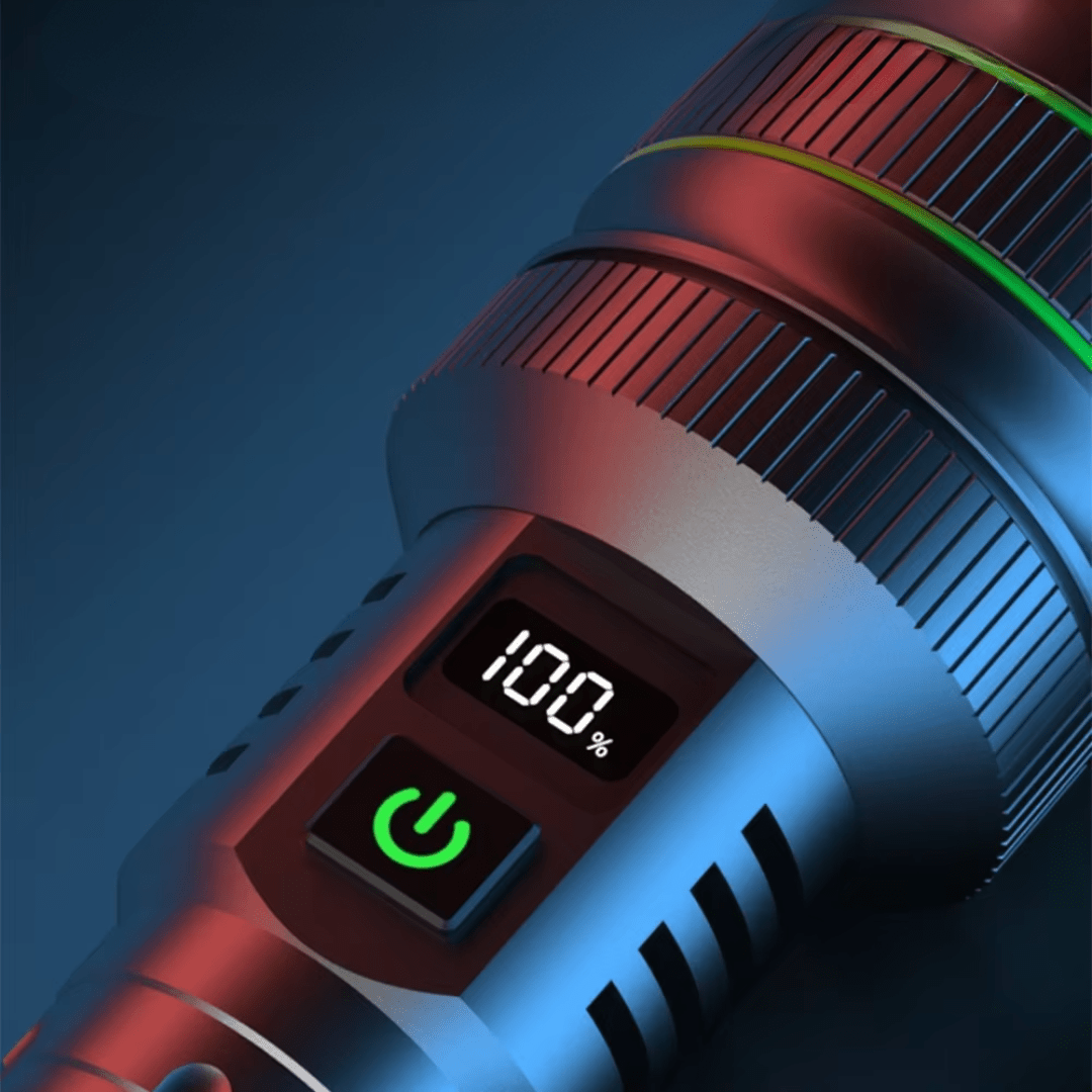 Rechargeable LED Tactical Flashlight with LCD Display & Power Bank Function