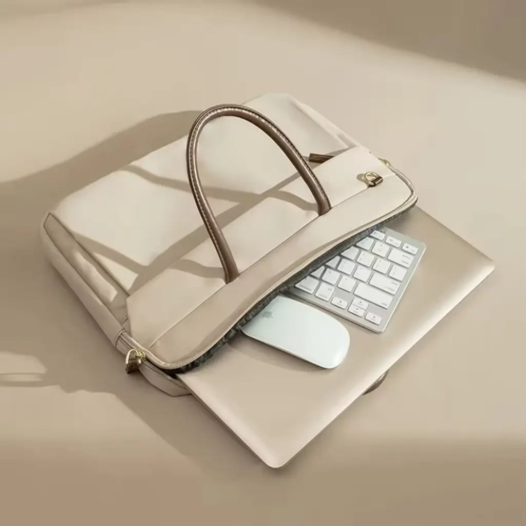 Beige Laptop Tote Bag for Women – Waterproof, Stylish, Fits 15.6" Laptops