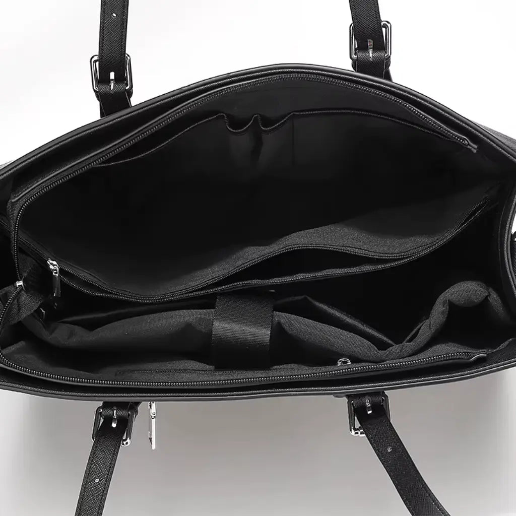 Waterproof 15.6″ Laptop Tote Bag – Elegant Black PU Leather Laptop Shopper