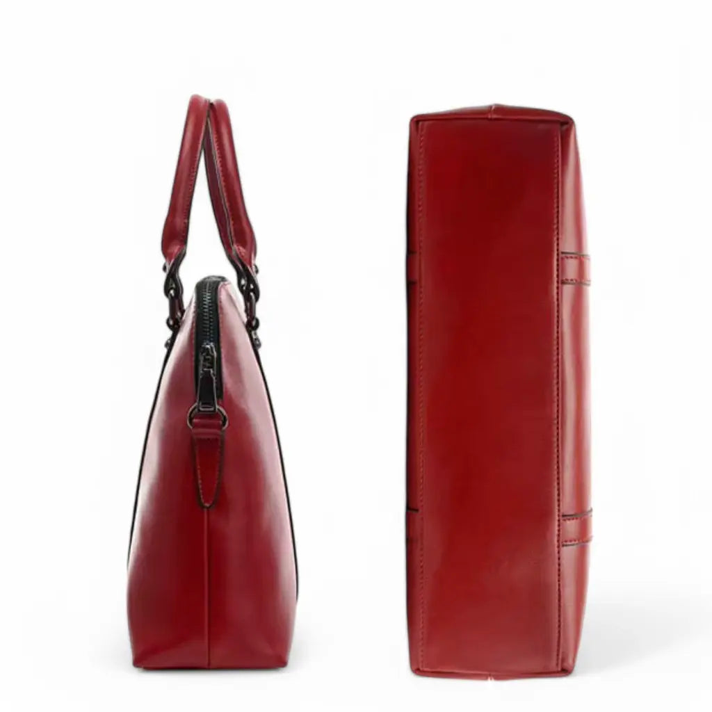 14-Inch Red Leather Laptop Bag for Women – Stylish & Practical Work Briefcase
