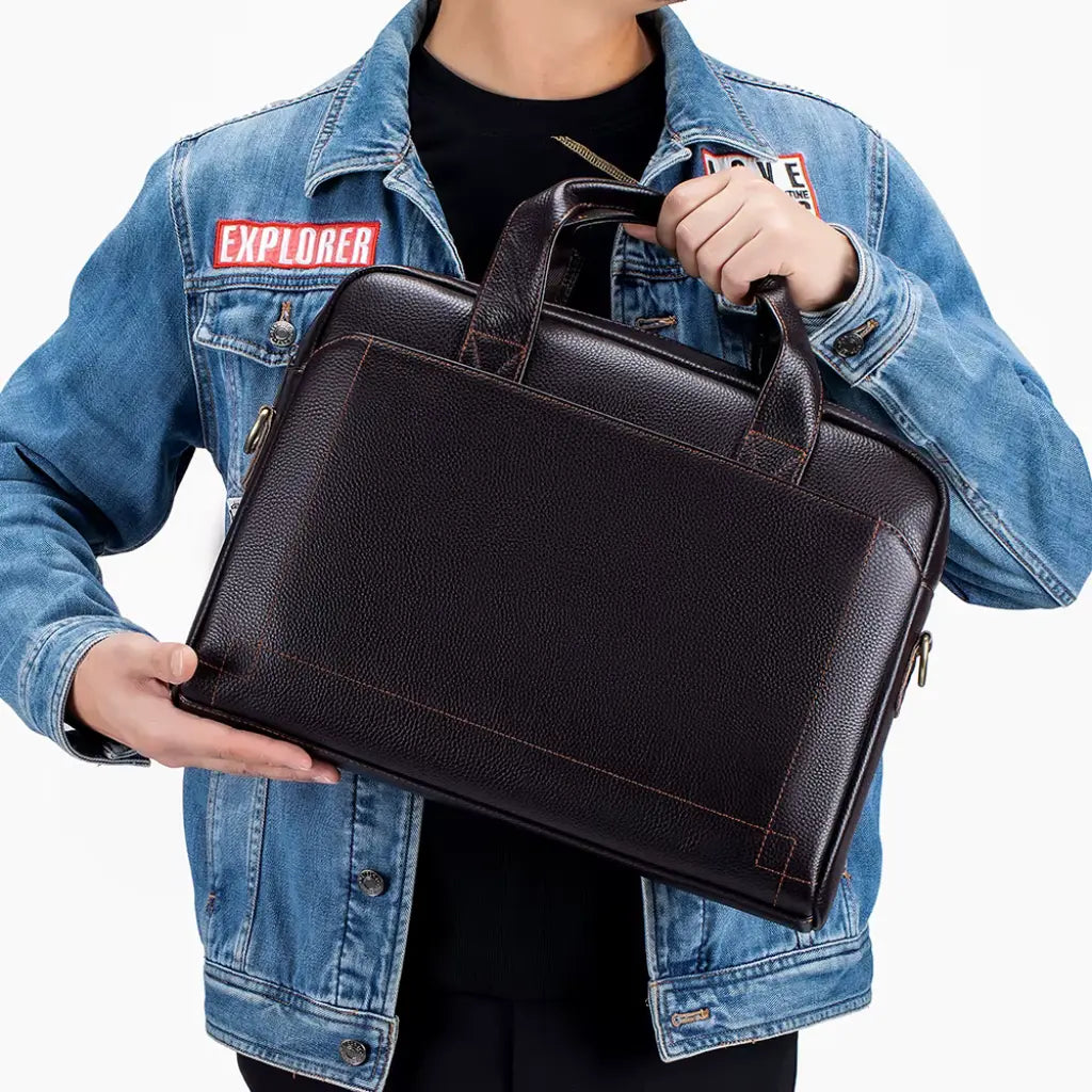 Dark Brown Leather Briefcase – Premium Laptop Work Bag for Men & Women