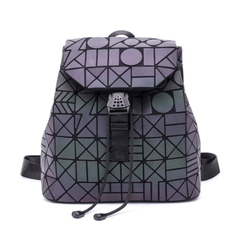 Reflective Holographic Backpack for Women – Adjustable Strap, Geometric Design, Glows in the Dark