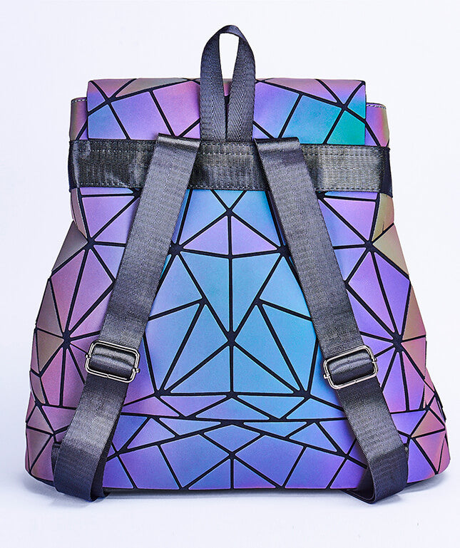 Reflective Holographic Backpack for Women – Adjustable Strap, Geometric Design, Glows in the Dark