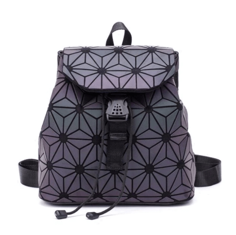 Reflective Holographic Backpack for Women – Adjustable Strap, Geometric Design, Glows in the Dark