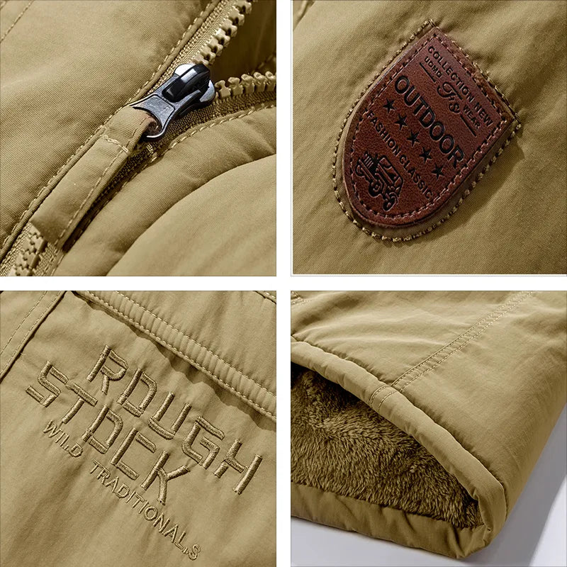 Men’s Tactical Waterproof Winter Jacket – Insulated, Detachable Hood, Windproof & Multi-Pocket Design