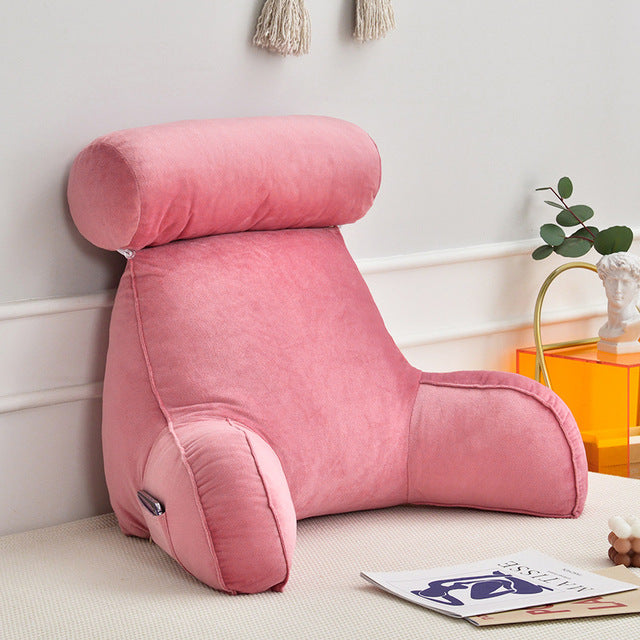 Ergonomic Backrest & Reading Pillow with Arms, Adjustable Headrest & Side Pocket – Soft Velour Washable Cover