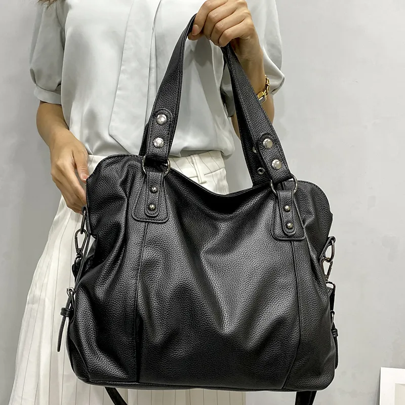 Stylish PU Leather Shoulder Bag – Spacious Tote with Multiple Pockets for Women