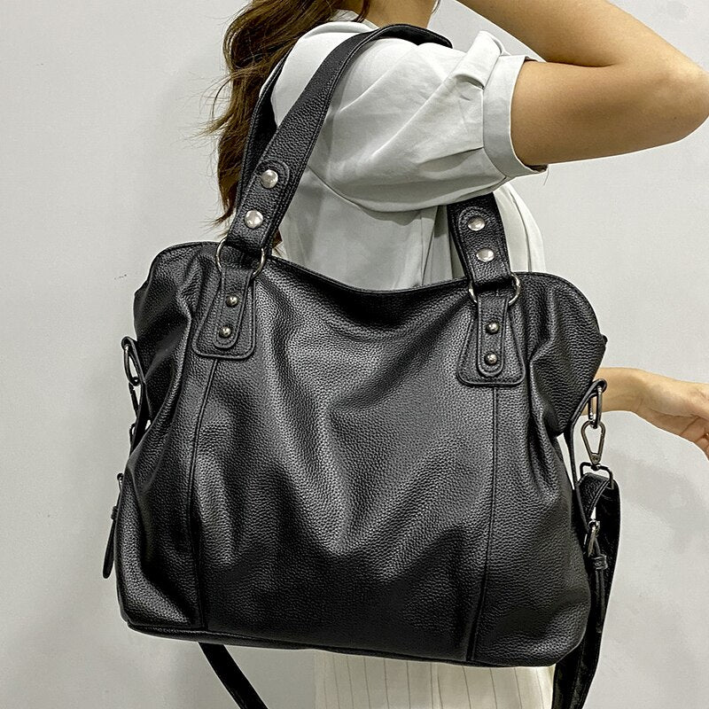 Stylish PU Leather Shoulder Bag – Spacious Tote with Multiple Pockets for Women