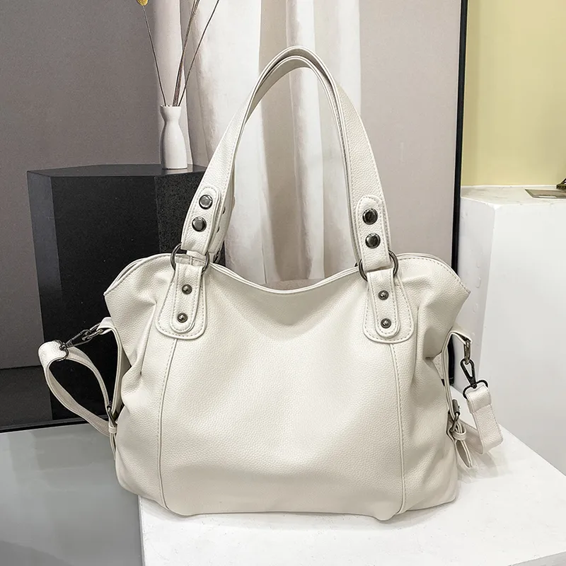 Stylish PU Leather Shoulder Bag – Spacious Tote with Multiple Pockets for Women