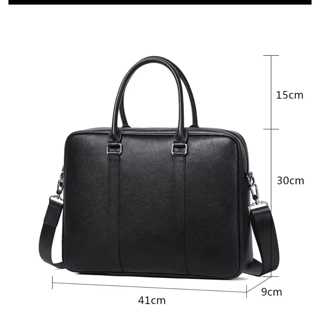 14-Inch Leather Laptop Bag for Men – Premium Cowhide Briefcase with Multiple Compartments
