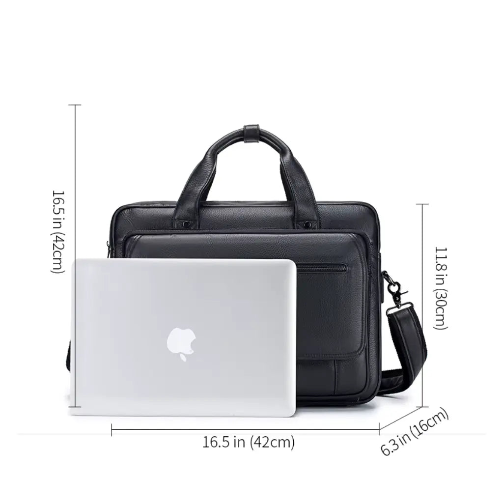 lack Leather Laptop Bag – Spacious Business Briefcase with Multiple Compartments